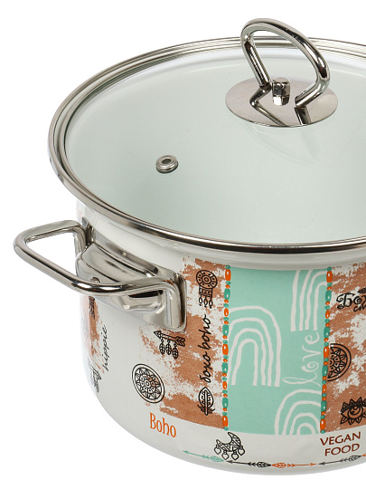 Набор посуды эмалированная сталь, 6 предметов, 1.9, 2.5, 5 л, индукция, Керченский металлургический завод, Бохо-5-1-Элит, белый