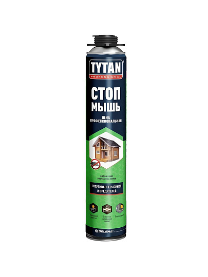 Пена монтажная Tytan, Стоп мышь, профессиональная, 55 л, 750 мл, 18059