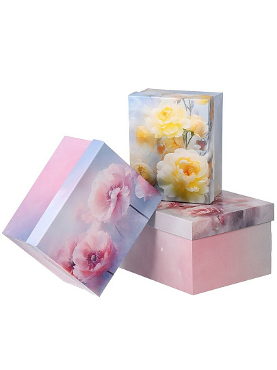 Набор подарочных коробок картон, 23х19х13 см, прямоугольные, РутаУпак, Цветочная Дымка, Д10103.П.380