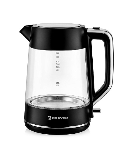 Чайник электрический Brayer, 6102BR, 1.7 л, 2200 Вт, скрытый нагревательный элемент, стекло
