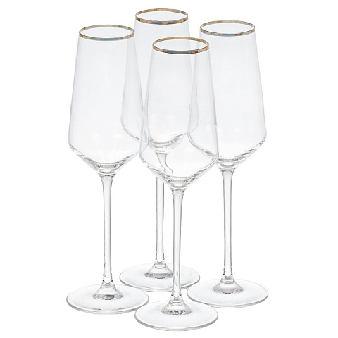 Бокал для шампанского, 230 мл, стекло, 4 шт, Cristal D'Arques, Ultime Bord Or, P7634