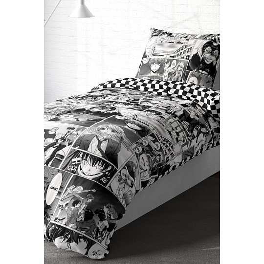Постельное белье детское 1.5-спальное, простыня 150х214 см, 1 наволочка 70х70 см, пододеяльник 143х215 см, Crazy Getup, перкаль, Anime manga 799549