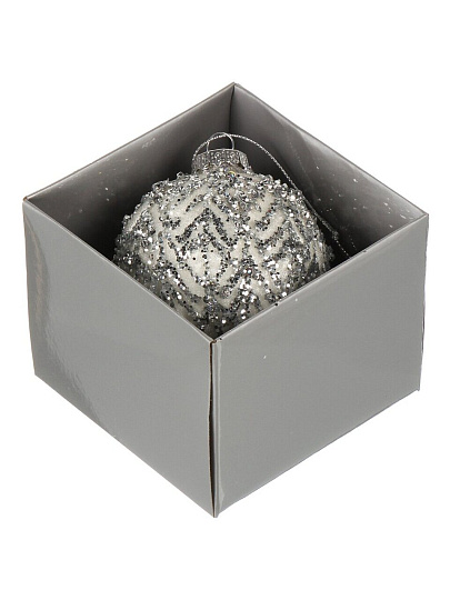 Елочный шар Серебряный лист, белый, 8 см, стекло, XF24-SC021