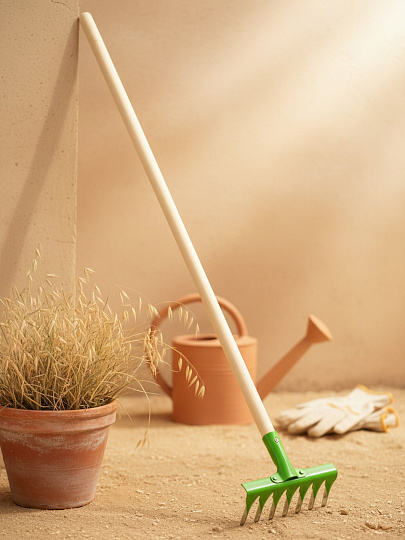 Грабли витые, 6 зуб, сталь, HouseLoft, клепанная тулейка, садовые, черенок деревянный, ГВ6КЛ02