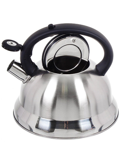 Чайник нержавеющая сталь, 2.8 л, со свистком, матовый, ручка с силиконовым покрытием, Daniks, MSY-013