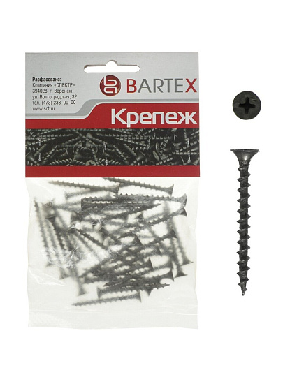 Саморез по дереву и гипсокартону, диаметр 3.5х41 мм, 40 шт, пакет, Bartex