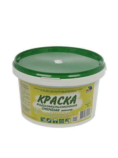 Краска водно-дисперсионная, Магия радуги, М-1С, для потолков, матовая, супербелая, 3 кг