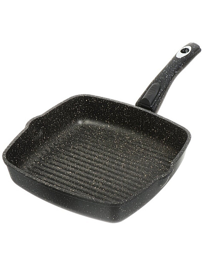 Сковорода-гриль литой алюминий, 26 см, антипригарное покрытие, Горница, Гранит, съемная ручка, квадрат, сг2652аг
