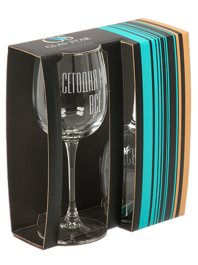 Бокал для вина, 420 мл, стекло, 2 шт, Glasstar, Надписи Микс, G8166