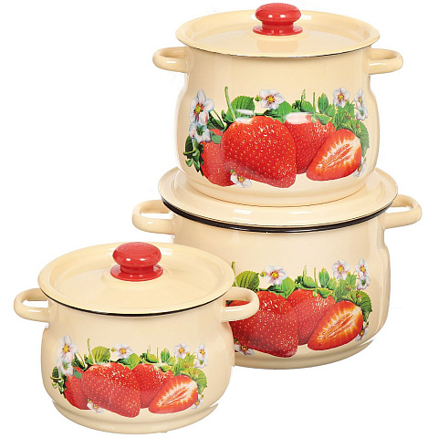 Набор эмалированной посуды Сибирские товары Клубника садовая 11 N11P59 (кастрюля 4+5.5+8 л), 6 предметов