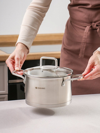Кастрюля нерж, 2.9 л, с крыш, крыш стекло, Daniks, Ирати, индукц, SD-01369-18