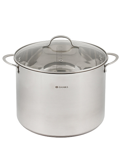 Кастрюля нержавеющая сталь, 18 л, крышка стекло, Daniks, Профессионал, GS-01338-32HCA -18L, индукция