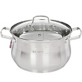 Кастрюля нержавеющая сталь, 4.5 л, с крышкой, крышка стекло, Bohmann, 2114-22RS\CS, индукция