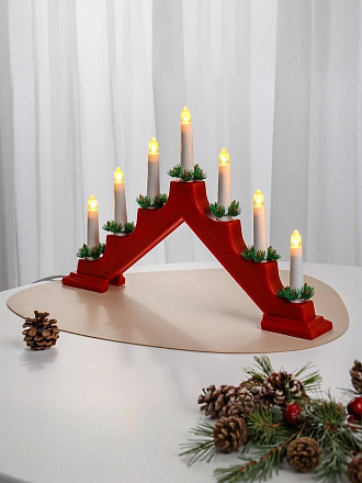 Подсвечник декоративный пластик, 41х29.5 см, красный, 7 ламп, белый теплый свет, Y4-9895