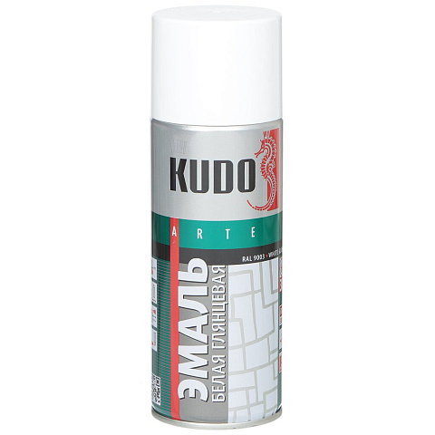 Эмаль аэрозольная, KUDO, универсальная, алкидная, глянцевая, белая, 520 мл, KU-1001