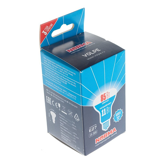 Лампа светодиодная E27, 11 Вт, 85 Вт, 175-250 В, рефлектор, 4000 К, нейтральный белый свет, Volpe, Norma, матовая, UL-00005775