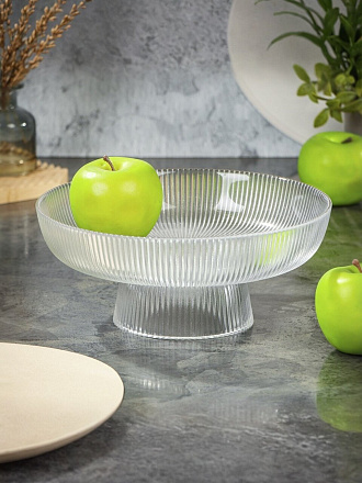 Ваза для фруктов, стекло, 26х10.5 см, с золотой отводкой, Грани, Y4-8758