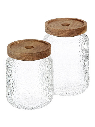 Банка для сыпучих продуктов, стекло, 0.5 л, с деревянной крышкой, Мозаика, B090043, прозрачная