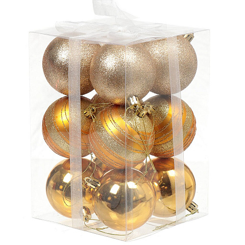 Елочный шар 12 шт, золотой, 7 см, пластик, SY18CBB-75