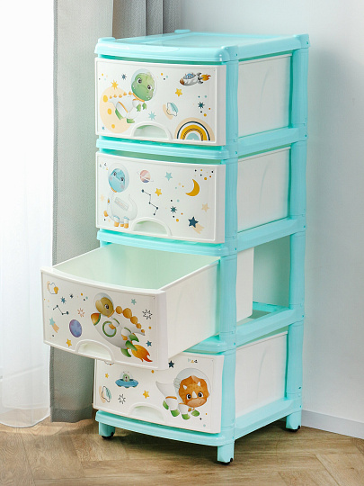 Комод детский 4 ящика, Динозавры, 38х48х98 см, Альтернатива, для мальчиков, М1243