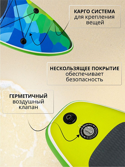 Сап борд надувной 335х86х15 см, двойной ПВХ, в сумке с насосом, веслом и лиш, 200 кг, W-21