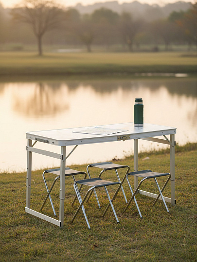 Стол складной 120х60х70 см, 4 стула, прямоугольный, металл, столешница МДФ, мрамор