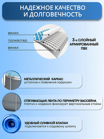 Бассейн каркасный Bestway, 427х250х100 см, Steel Pro Max, 56620BW, фильтр-насос, лестница, 7250 л, поплавок-дозатор