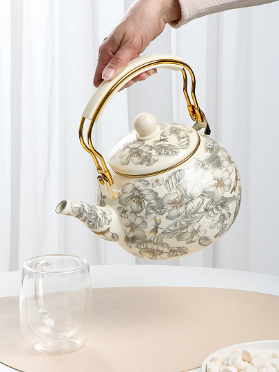 Чайник сталь, эмалированное покрытие, 2.2 л, Daniks, Цветущий сад, индукция