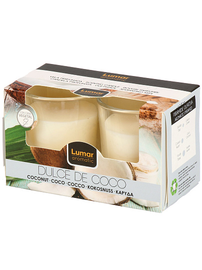 Набор свечей в стакане, 2 шт, Lumar, Кокос, ароматизированные, 2х6.6х5.8 см, 902915