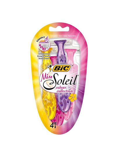 Станок для бритья Bic, Miss Soleil Color, для женщин, 4 шт, одноразовые, 931539
