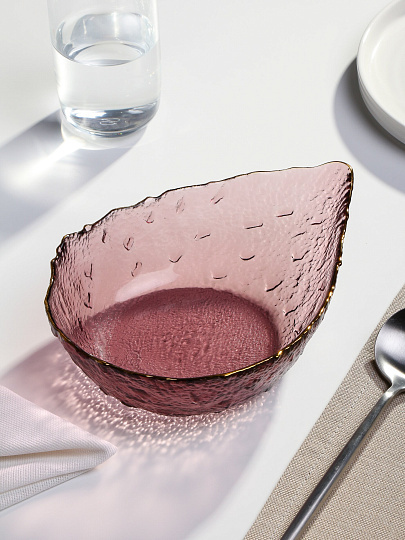 Салатник стекло, фигурный, 5 см, 0.5 л, 15х20х5см, отвод золотом, Алмаз, Y6-10092/2, розовый