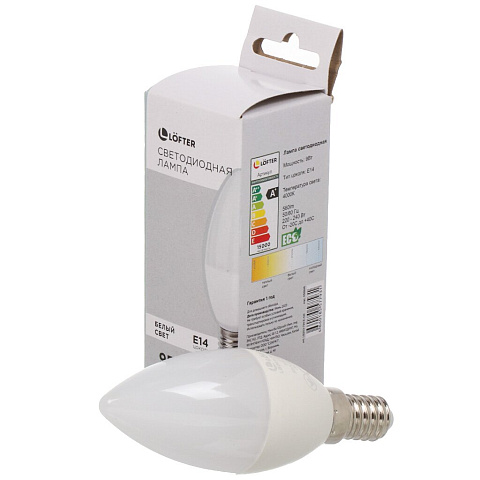 Лампа светодиодная E14, 9 Вт, 70 Вт, 220 В, свеча, 4000 К, свет нейтральный белый, Lofter