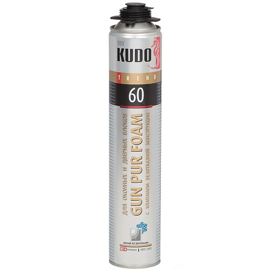 Пена монтажная KUDO, Trend 60 Window Winter, профессиональная, 60 л, 1 л, зимняя, KUPTW10W60