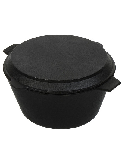 Кастрюля чугун, 2.5 л, крышка чугун, с чугунной крышкой-сковородой, Камская посуда, ка28, черная, индукция