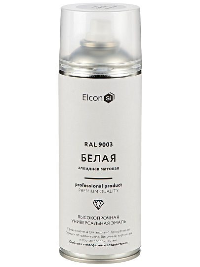 Эмаль аэрозольная, Elcon, универсальная, алкидная, матовая, белая, RAL 9003, 520 мл