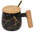 Кружка керамика, 400 мл, с крышкой, с ложкой, деревянная ручка, Y6-10239, черный мрамор - фото 2