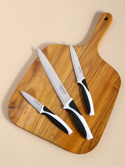 Набор ножей 3 предмета, блистер, нержавеющая сталь, рукоятка пластик, Daniks, HouseLoft, YW-A205