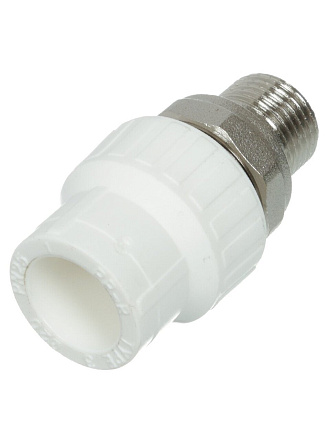 Муфта разъемная полипропилен, d20х1/2'', наружная резьба, для радиатора, белая, РосТурПласт