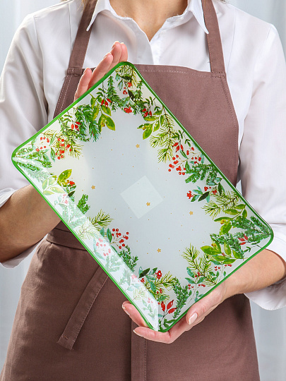 Блюдо стекло, прямоугольное, 20х30 см, Еловая ветвь, Daniks