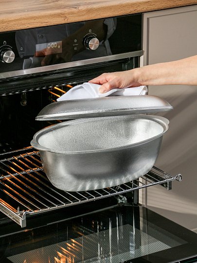 Гусятница 6 л, алюминий, с крышкой, литые ручки, овальная, Гардарика, G0600