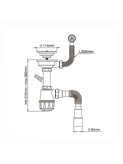 Сифон для мойки, 3 1/2", круглый перелив, с гибкой трубой 1 1/2" 40/50, Aquanova, 1048