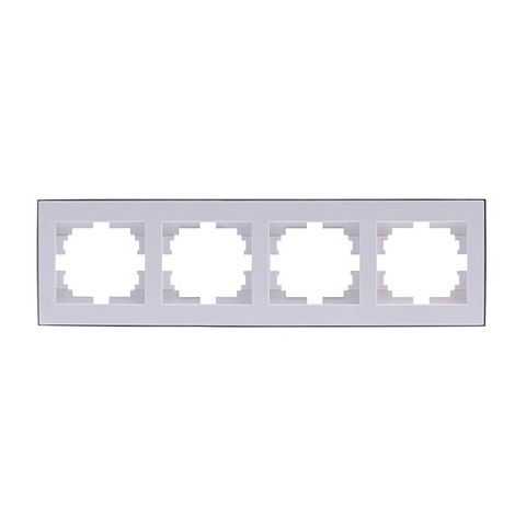Рамка четырехпостовая, горизонтальная, керамика, белая, с боковой вставкой хром, Lezard, Rain, 703-0225-149