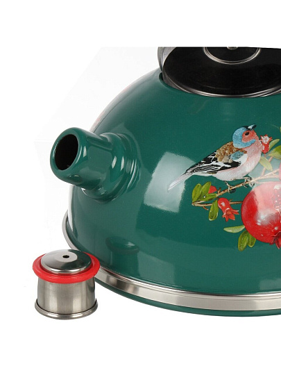 Чайник сталь, эмалированное покрытие, 2.5 л, со свистком, ручка консольная, Рубин, Цветущий гранат, бирюзовый, T04/25/06/37/H13