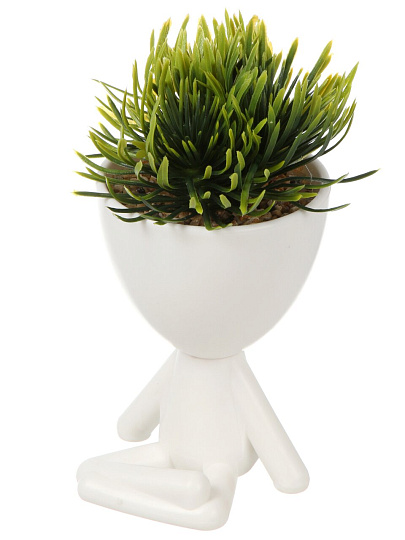 Цветок искусственный декоративный, Человечки, трава в кашпо, 15х10х7 см, Y4-11107