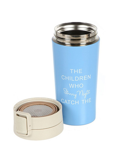 Термокружка нержавеющая сталь, 0.38 л, колба нержавеющая сталь, голубая, Y4-9332