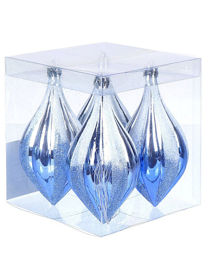 Елочный шар 4 шт, голубой, серебро, 12х5.9 см, фигурный, SSYQB-0122375