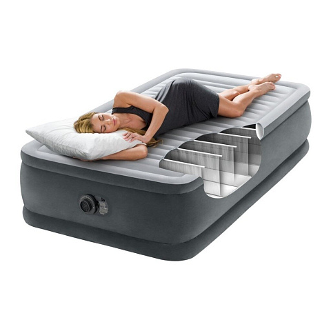 Кровать надувная Intex, 191х99х46 см, Comfort-Plush, 64412ND, насос встроенный, электрический, флокированная, с сумкой, 136 кг