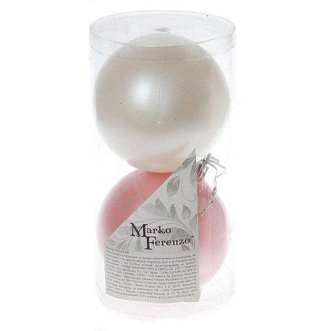Елочный шар Marko Ferenzo, Mon Amour, 2 шт, розовый, жемчужный, 8 см, 50557