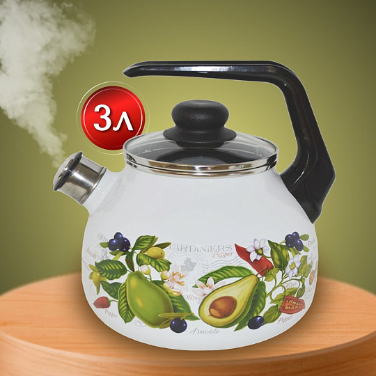 Чайник сталь, эмалированное покрытие, 3 л, со свистком, ручка консольная, СтальЭмаль, Авокадо, индукция, 4с209я
