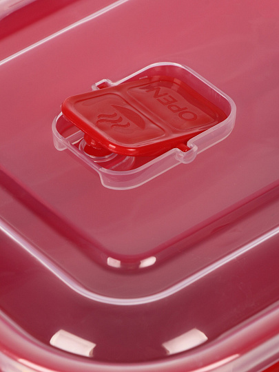Контейнер пищевой пластик, 1.3 л, 22.5х15.5х6.5 см, 3 шт, красный, прямоугольный, с клапаном, DDStyle, 31244